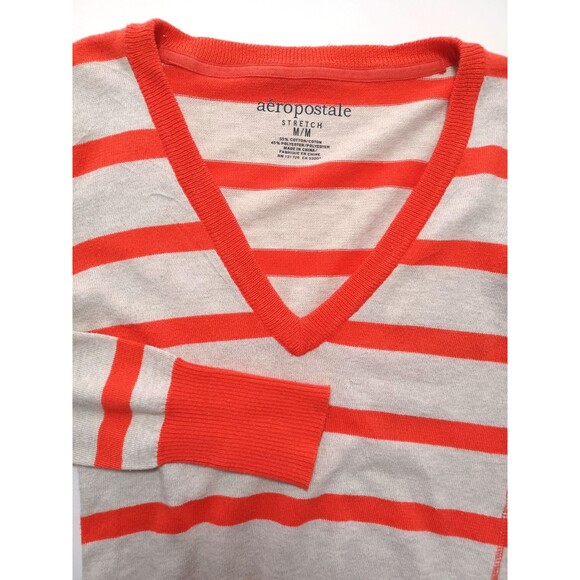 Aeropostale Y2K Knit Sweater Medium Deep V Striped Colorful Logo Preppy Twee - Picture 2 of 9